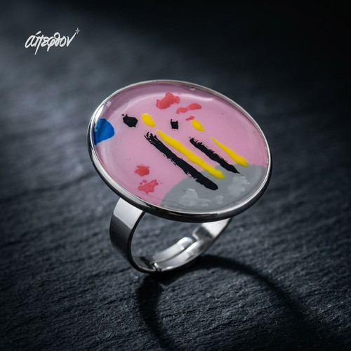 Reverie Adjustable Ring Hand-Painted Pink Gray Stainless Steel New
