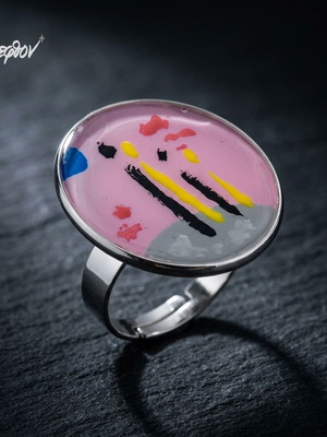 Reverie Adjustable Ring Hand-Painted Pink Gray Stainless Steel New