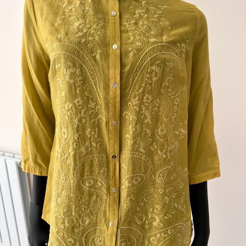 Yellow mustard shirt XL made of silk and cotton like new, boho chic