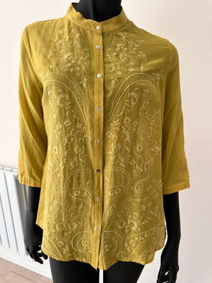 Yellow mustard shirt XL made of silk and cotton like new, boho chic