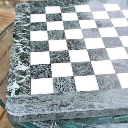 Marble chessboard like new, green and white marble, 30×30×1.5 cm