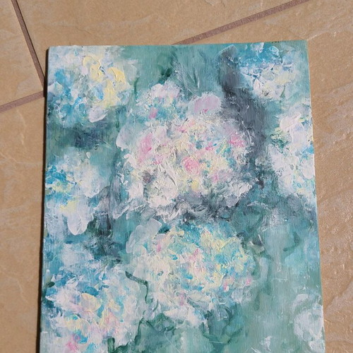 Artwork with abstract flowers on wood made to order, handmade