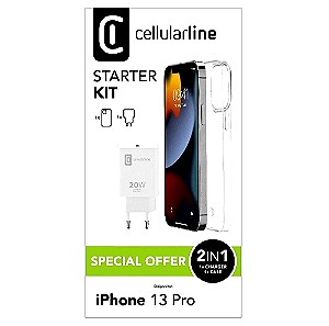 Cellular Line iPhone 13 Pro Starter Kit Transparent Θήκη Κινητού + 20W ταχυφορτιστής ταξιδίου