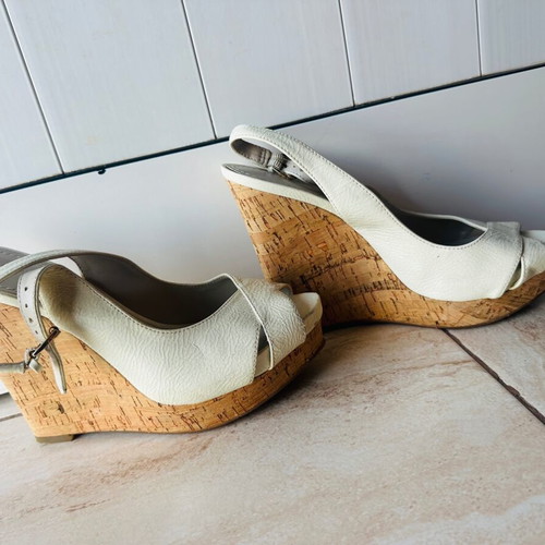 Nine West cream platform peep-toe heels with cork look