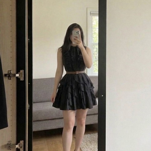 Louis Vuitton black summer dress size M like new with ruffles