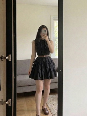 Louis Vuitton black summer dress size M like new with ruffles