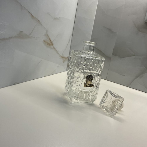 Vintage crystal decanter 1960–1970 with silver classical medal and stopper