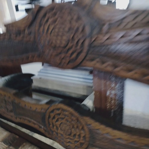 Skyrian carved three-seater sofas used, set of 2 pieces