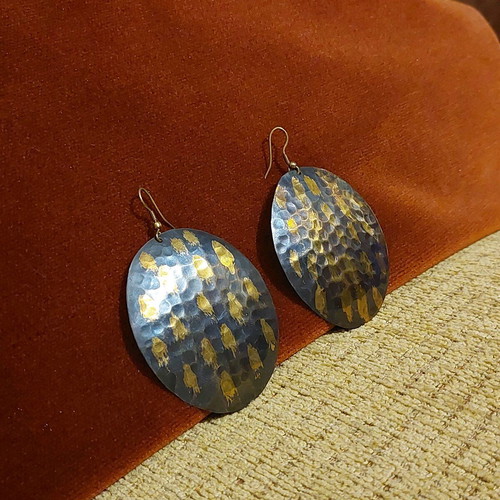 Vintage handmade earrings like new, brown and golden