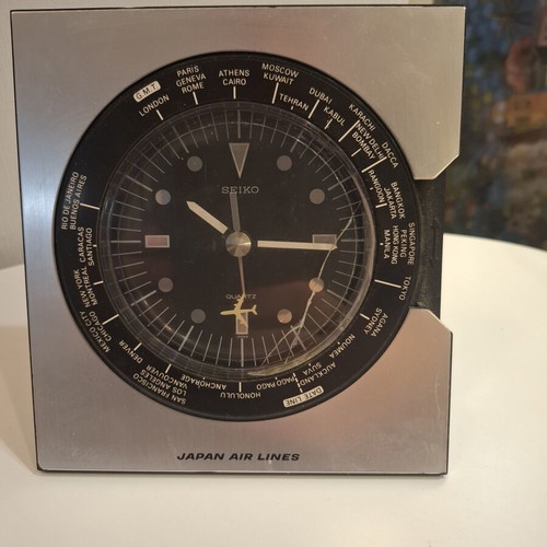 Seiko Seikosha Japan Airlines World Time Quartz Desk Clock used