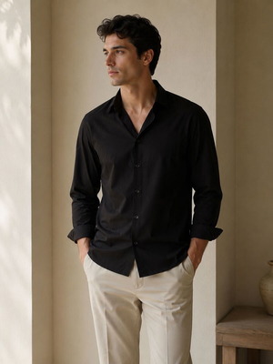 H&M men's black long-sleeve shirt used, size M