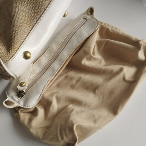 Luana rattan and leather shoulder bag used, beige white