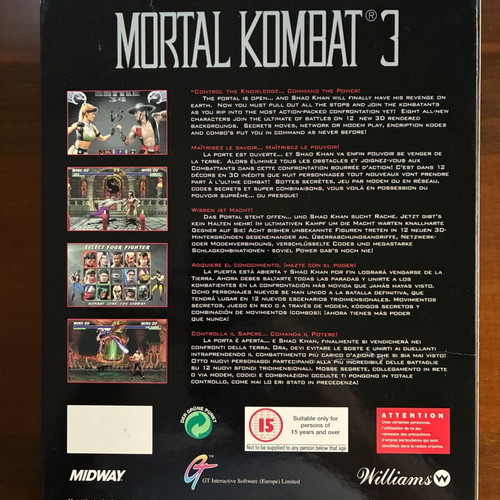 Mortal Kombat 3 PC CD-ROM game like new, European big box