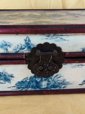 Wooden box with velvet interior lining in like new condition