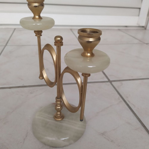Vintage candlestick made of onyx and brass, like new