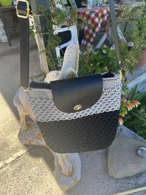 Handmade knitted shoulder bag crossbody gray and black like new