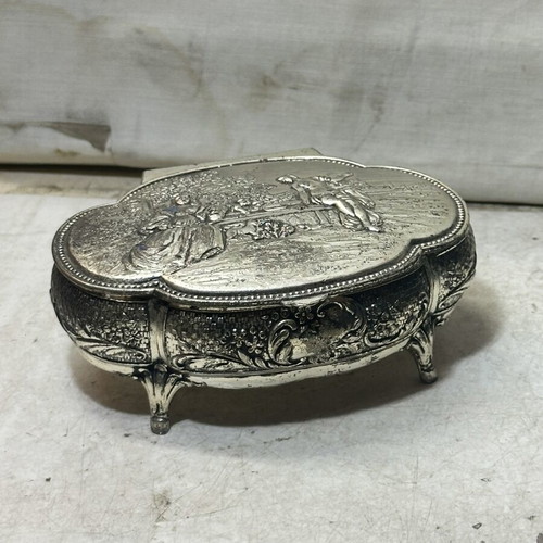 Vintage decorative embossed silver jewelry box used