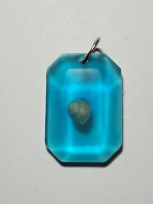 Handmade pendant with resin, shell, and blue pigment new