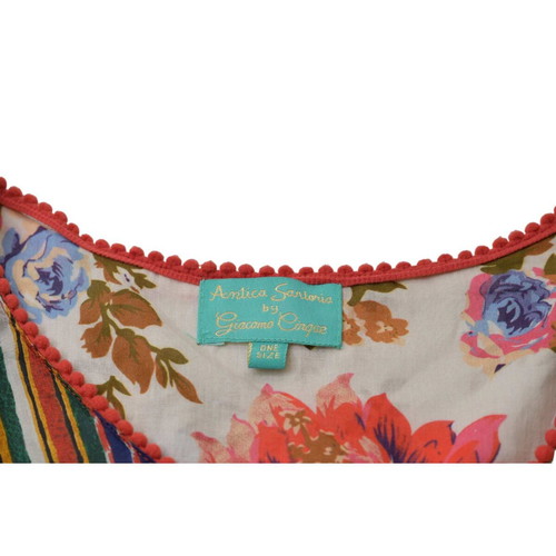 Antica Sartoria tunic blouse top with embroidery, cold shoulders and pom poms, multicolor, very good condition