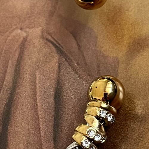 Cuff Bracelet new, silver and gold tone with zircon details