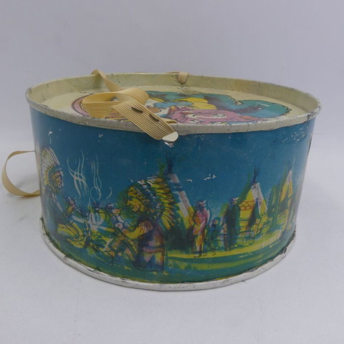 Vintage Greek 60s Litho Tin Toy Drum Squirrel used