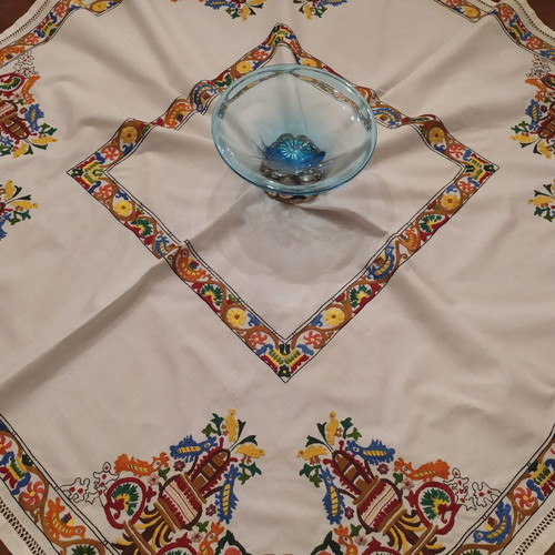 Handmade large linen square new with Byzantine embroidery