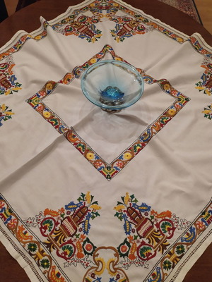 Handmade large linen square new with Byzantine embroidery
