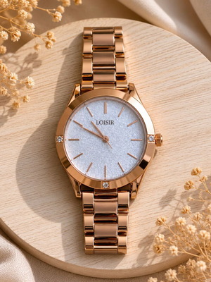 Loisir women's rose gold watch with metal bracelet