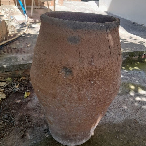 Cretan ceramic jar used antique with crack, 62cm height