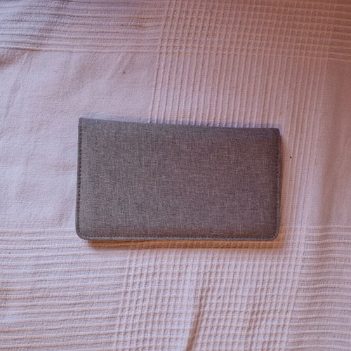 Public document holder like new, grey fabric with multiple compartments