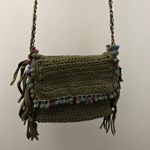 Handmade cross bag used, haki color