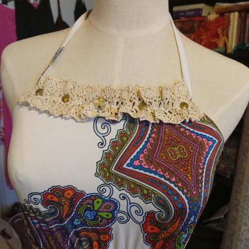 Boho dress M like new, colorful with lace and gold details by Be You