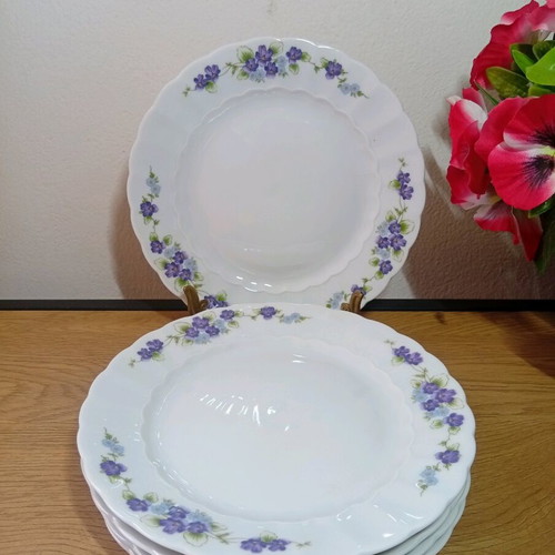 Vintage Eschenbach Germany dessert plate set with violets, 5 pieces