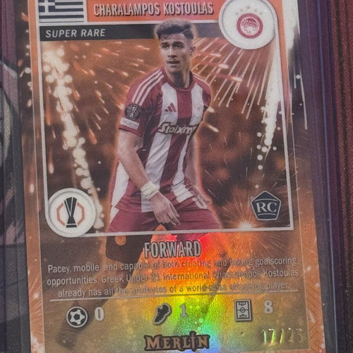Χαράλαμπος Κωστούλας Topps Merlin UEFA Super Rare RC κάρτα σαν καινούργιο Ολυμπιακός