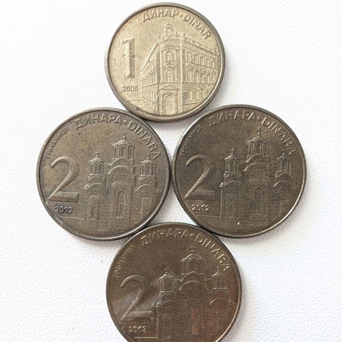 Serbian Dinar Coins used, set with 1 and 2 dinars