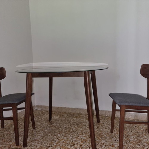 Lucille dining set gray/walnut with 4 Sammy chairs gray/walnut like new