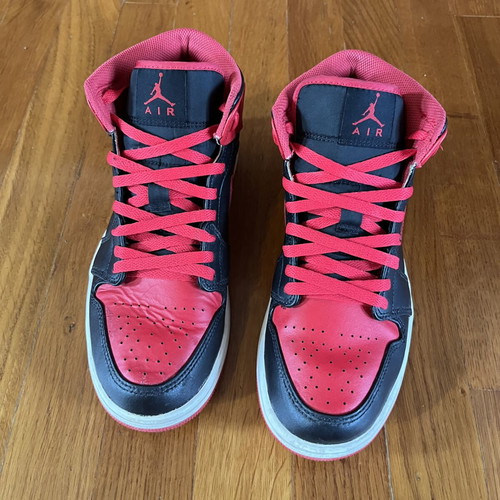 Nike Air Jordan 1 Mid sneakers used, black and red, size 40.5