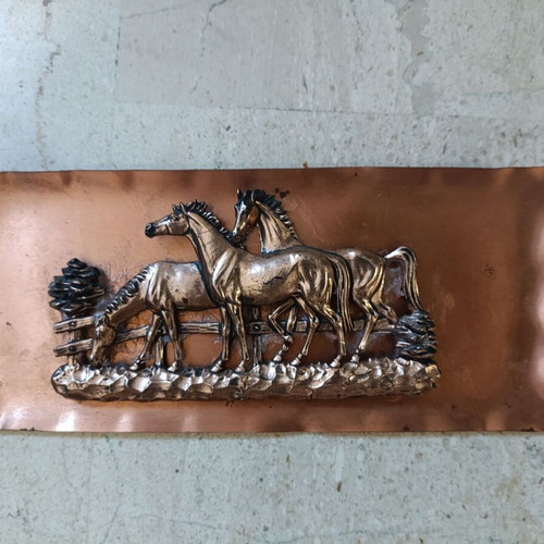 Bronze wall plaque with 3 horses
