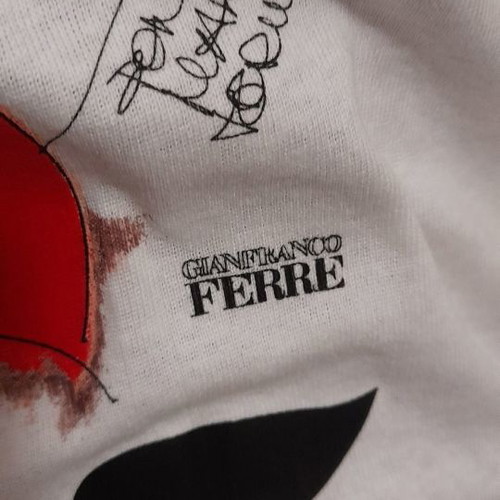 Gianfranco Ferre Λευκή Μακρυμάνικη Βαμβακερή Μπλούζα Αφόρετη Με Σκίτσο