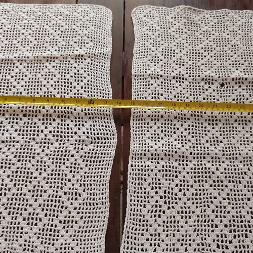 Vintage handmade lace curtains used, cottage style, 70×32 cm each