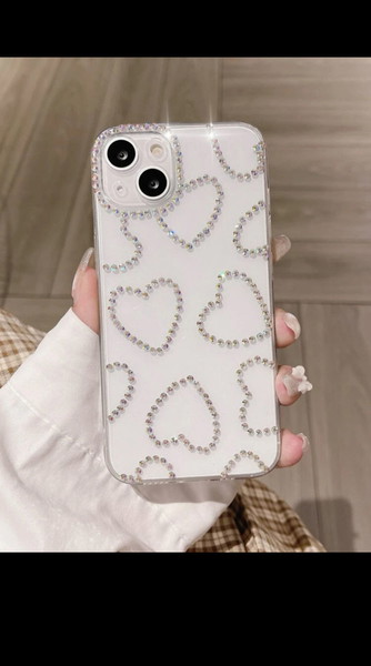 Διαφανή θήκη για κινητό iPhone 12 Pro Max με καρδούλες απο στρασάκια