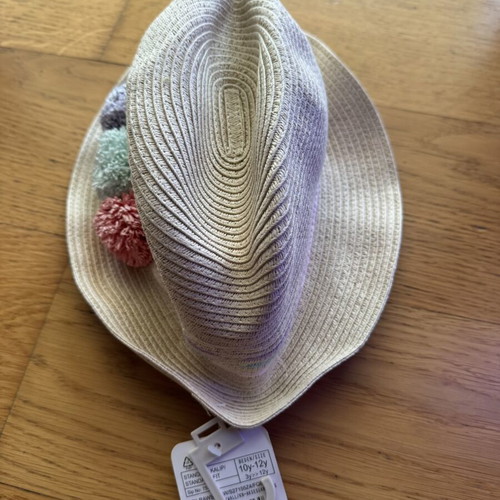 LC Waikiki kids straw fedora hat with pom-poms, 10-12 years, 56 cm