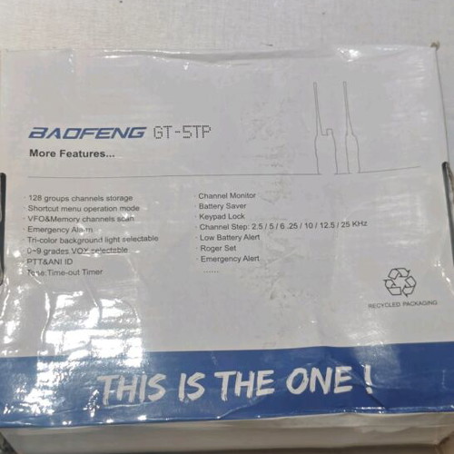 Baofeng GT-5TP handheld radio used, 8W power, 2000mAh battery