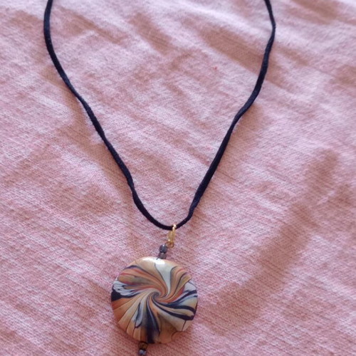 Necklace like new, polymer clay and semi-precious stone with cord