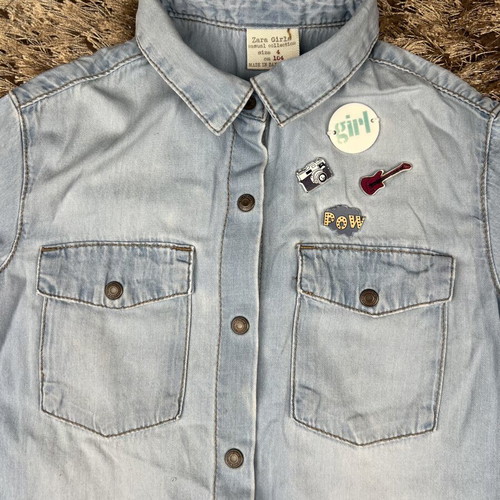 Zara girls' denim shirt dress size 4 years like new, blue