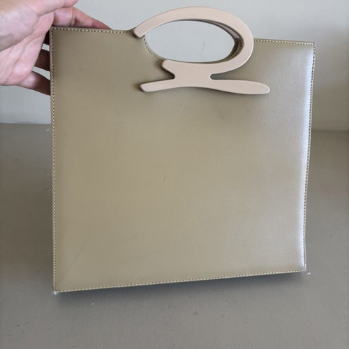 Genny leather handbag used with bone handle, beige