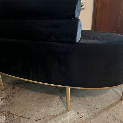 Inart sofa in like new condition with black velvet and gold metal legs