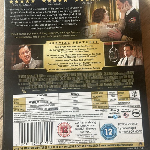 The King's Speech Blu-Ray used with English subtitles