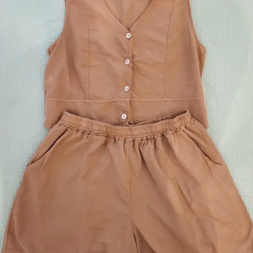 New Collection cotton co-ord set used, vest and shorts, beige