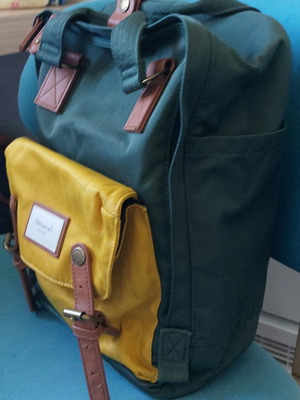 Himawari backpack like new, green and yellow, fits A4 and laptop